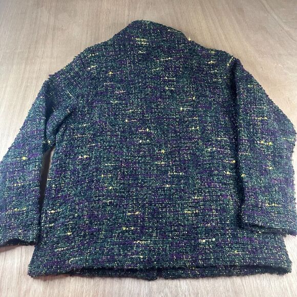 Vintage Chico’s Design Jacket Womens  Size 3 (XL) Green Purple Boucle Wool Blend - Picture 2 of 5